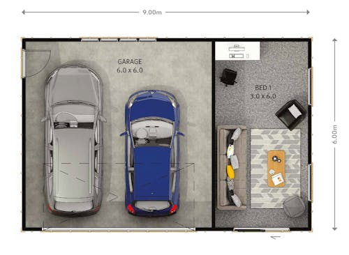 Garage and Office 6.0m x 9.0m