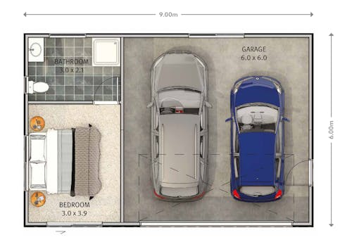 Garage and Sleepout 6.0m x 9.0m
